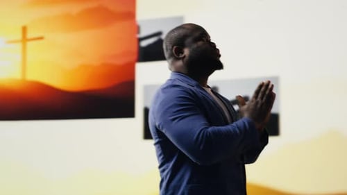 Devoted Male Worshipper Praying in Silence Embodying Serenity and Inner Peace