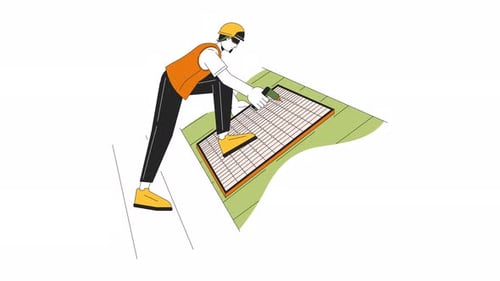 Installation von Sonnenkollektoren auf der Dachlinie, Zeichentrickanimation