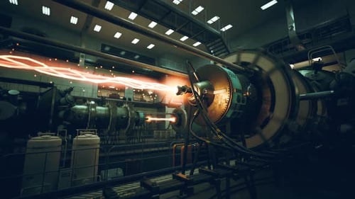 Futuristic Energy Device Emitting Plasma Beam in Industrial Lab