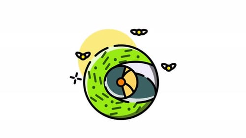 Animated Flat Design Snail Shell with Bees and Sun