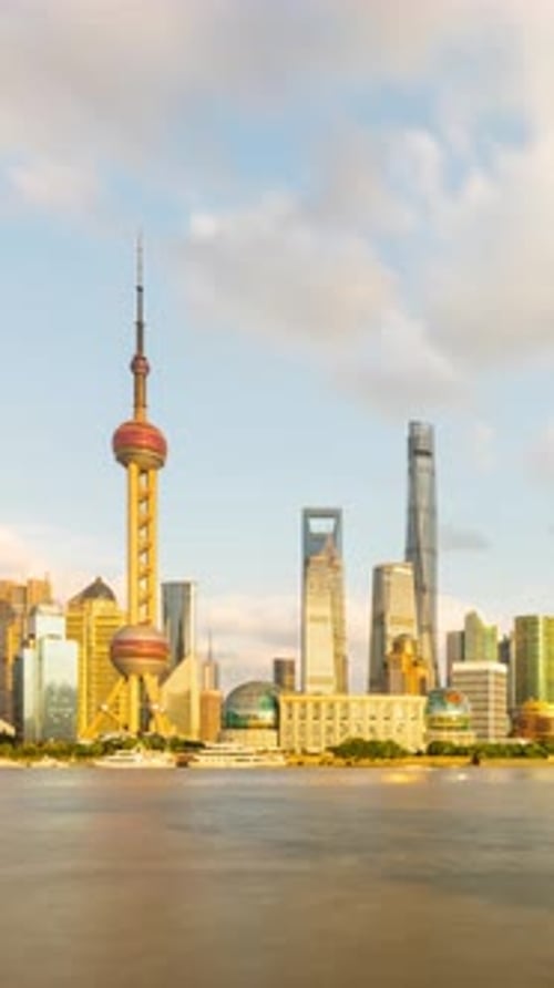 Time Lapse Of The Shanghai China Skyline. Vertical Video