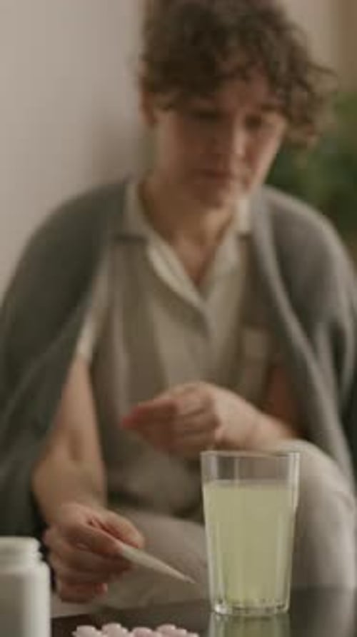 Woman Taking Medication with Glass of Water at Home