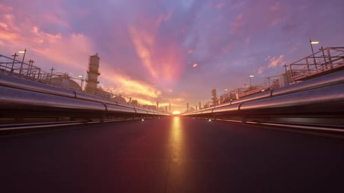 Low Angle Oil Gas Pipes Industrial Refinery Sunset