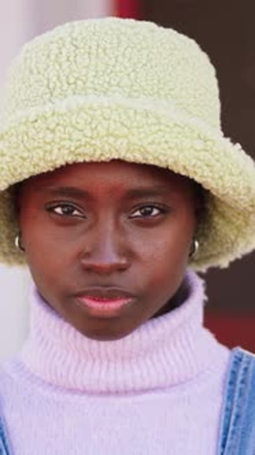 Vertical Individual Close Up Portrait of Beautiful African American Young Adult Woman Looking at