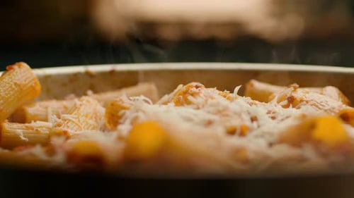 Hot Pasta Bolognese with Cheese CloseUp