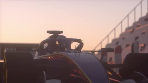 3D Formula Race Car Animation on a Sunset Track