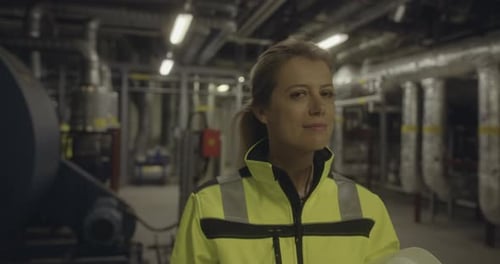 Portrait of female engineer working in an industrial plant room