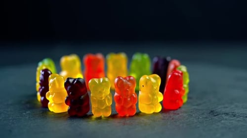 Gummi bears. Multicolored fruit gummy candy.