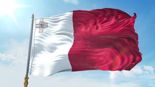 Realistic Malta Flag Waving in the Wind Against a Blue Sky