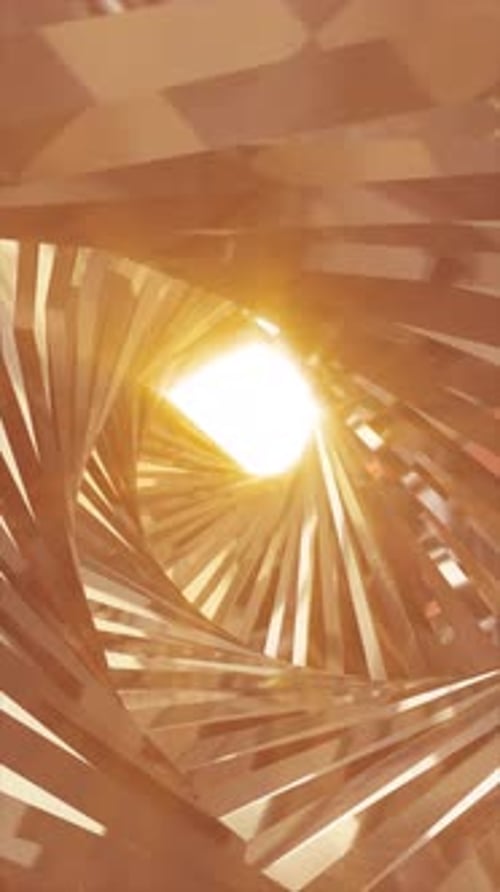 Abstract golden spiral tunnel with glowing center