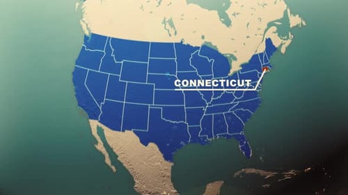 Connecticut Map Highlight – Usa 3D Political Globe Animation
