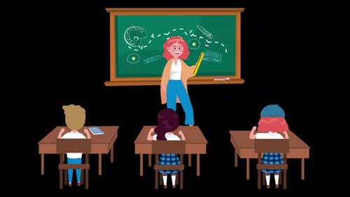 Woman Teacher With Girls And Boy Students alpha Channel 4K