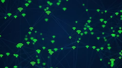 Animated Digital Network Background with Wi-Fi Symbols