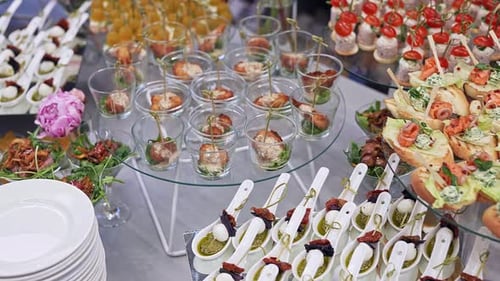Buffet and Snacks at a Business Event Catering Serves a Banquet Beautiful and Neat Snacks are Laid