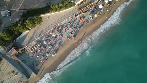 Top Down Aerial View of Beautiful Beach, Albanian Riviera. Himare, Albania