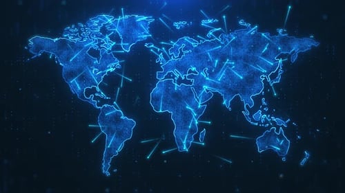 Futuristic Digital World Map Global Network Connections