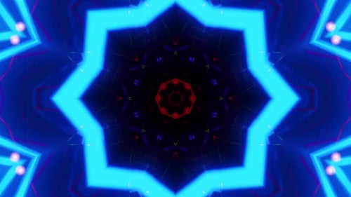 Estrela roxa e azul com centro preto no centro. Caleidoscópio
VJ loop