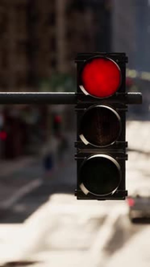 A Red Traffic Light on a City Street