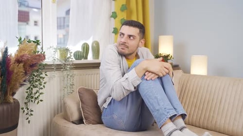 Man with Psychological Problems alone at home.