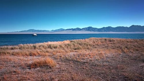 The dry land, the soil by the salt lake in Qinghai, China.
