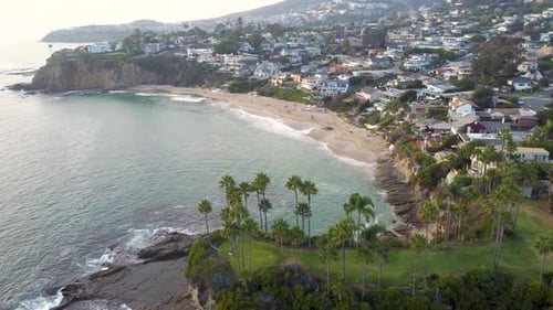 Southern California, West Coast, USA. Crescent Bay Beach Cliffs, Laguna, Orange County. Drone Shot
