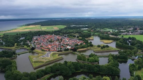 Scenic View Of Naarden Well-Preserved Fortified Town In North Holland, Netherlands. Aerial Shot