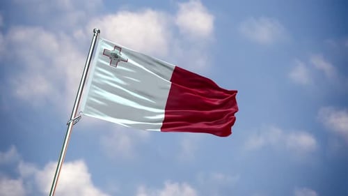 Realistic Looping Malta Flag Waving Against Blue Sky