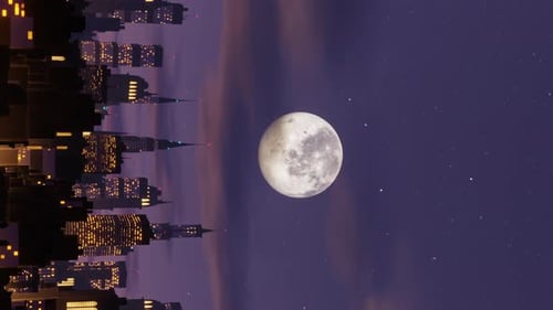 Retro Futuristic Grim Night City Side View Flythrough Seamless Loop Vertical Video