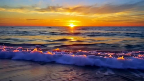Magnifique coucher de soleil doré sur les vagues de l'océan s'écrasant sur Sandy B
