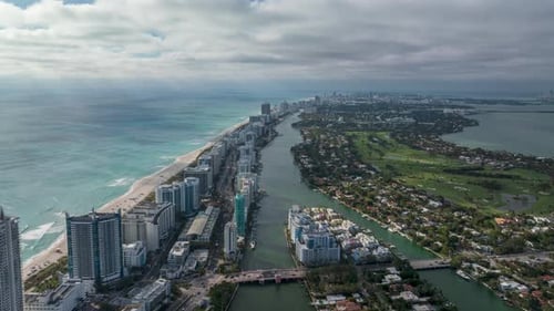 Lufthyperlaps von Miami Beach während eines Sturms