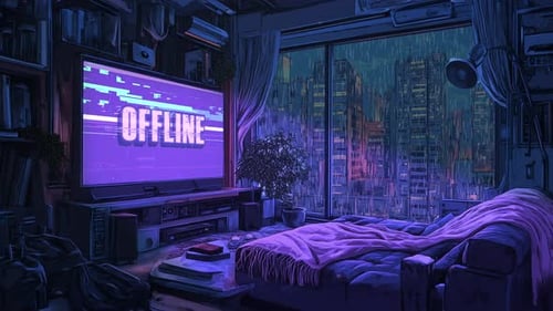 Lo-Fi Cyberpunk 'Offline' Stream Screen – Loopable Animation