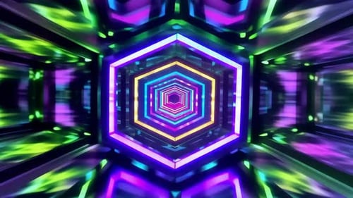 Futuristic Hexagonal Neon Tunnel 3D Animation Loop
