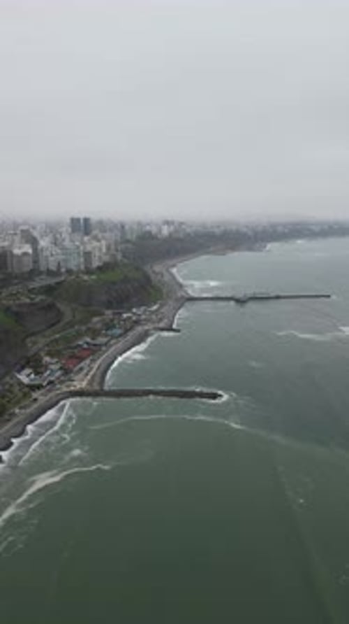 Aerial view of costa verde shore in Lima, Peru