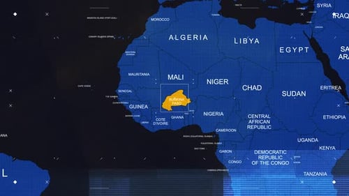 Burkina Faso Map Black And Blue Breaking News Style