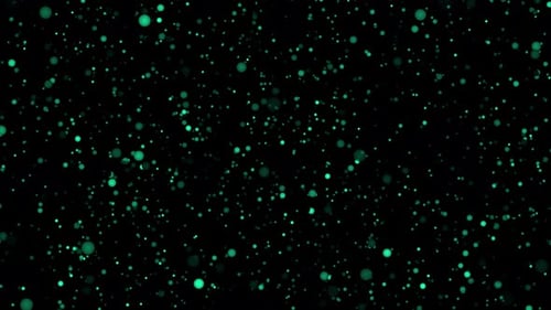 Abstract Green Glowing Particles Moving Up Background