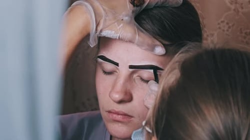 Building the Shape of Eyebrows Tint Procedure of Natural Henna Beauty Salon