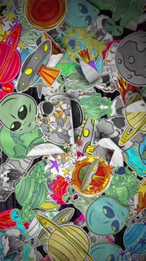 Vibrant Cartoon Space Stickers Pop-Up Animation