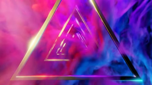 Túnel de triângulos e nebulosas 3D. Desenho. Túnel mágico com triângulos e neblina colorida
.