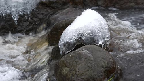 flow of water around icy winter rocks