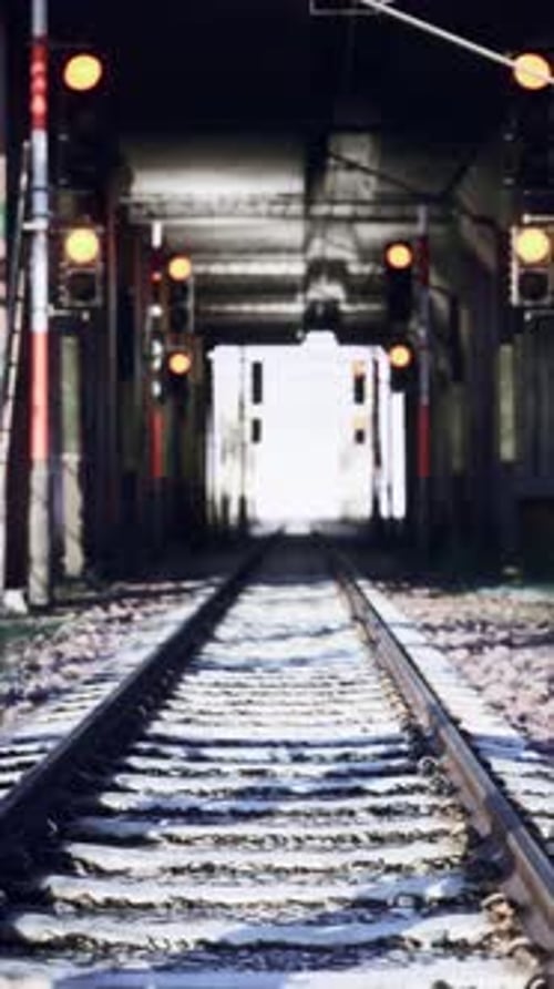 Abandoned Train Track With Light Ahead