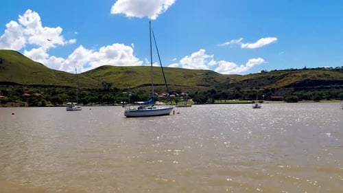 Sailboat moored in a harbour