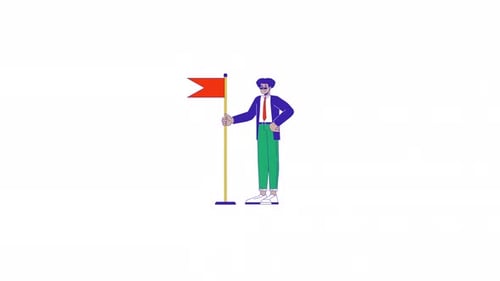 Hispanic businessman with flag line 2D character animation