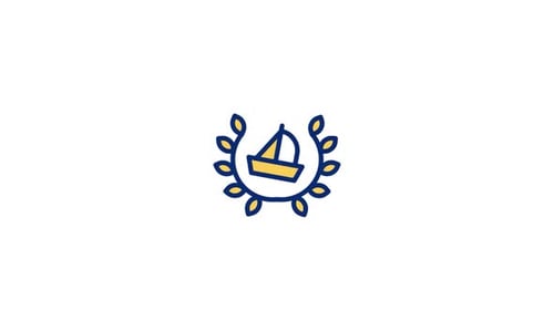 Flat Design Sailboat Icon with Laurel Wreath Animation