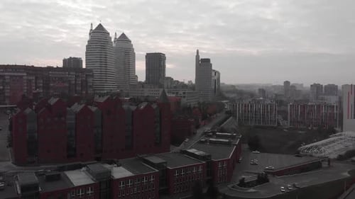 Aerial view of the downtown Dnipro City in Ukraine