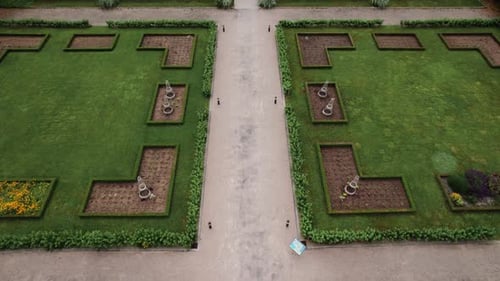 drone shot revealing the entrance of the Chateau de Boutheon in Andrezieux Boutheon, Forez region, L