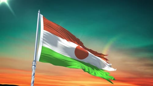 Niger Flag Waving in Sunset Sky