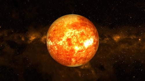 view of Realistic Sun planet Rotates on space or galaxy and stars milky way, Animation of Sun. 1203