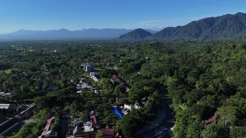 Aerial drone view of small indonesian village city town north sumatra bukit lawang