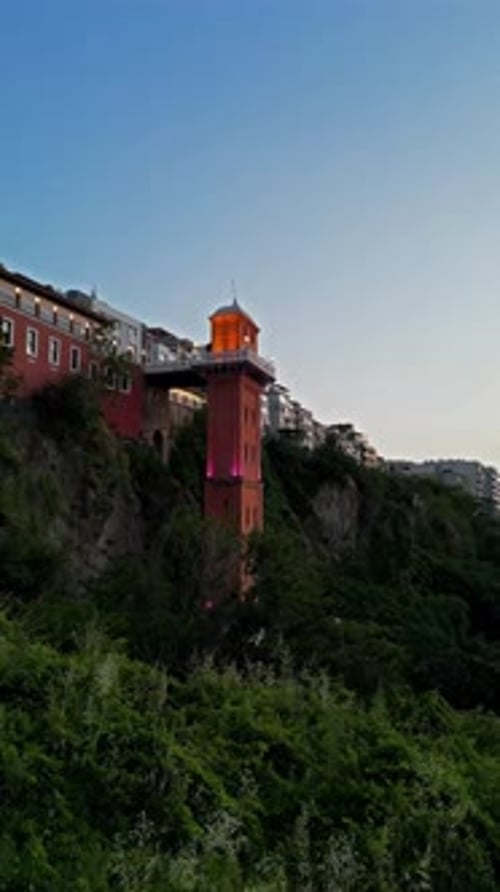 Izmir historical elevator drone view