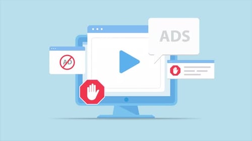Ad Block Animation on Computer Monitor with Flat Design